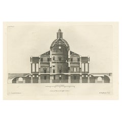 Antique Engraving of a Section of Mereworth Castle in Kent, England, 1725