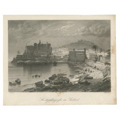 Antique engraving of a state prison in Sicily by Zeyer & French, c.1850