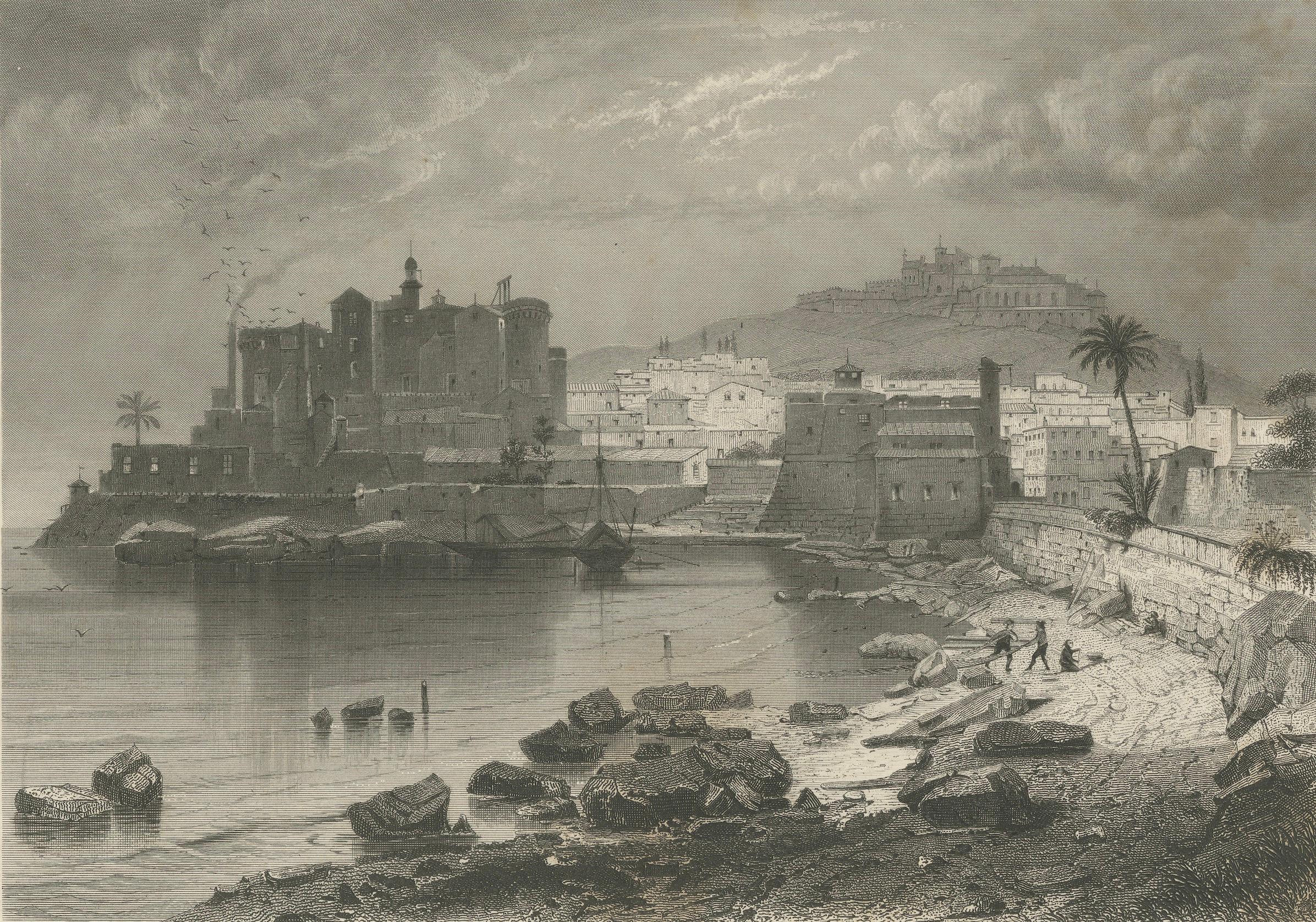 Papier Gravure ancienne d'une prison d'État en Sicile par Zeyer & French, c.1850 en vente