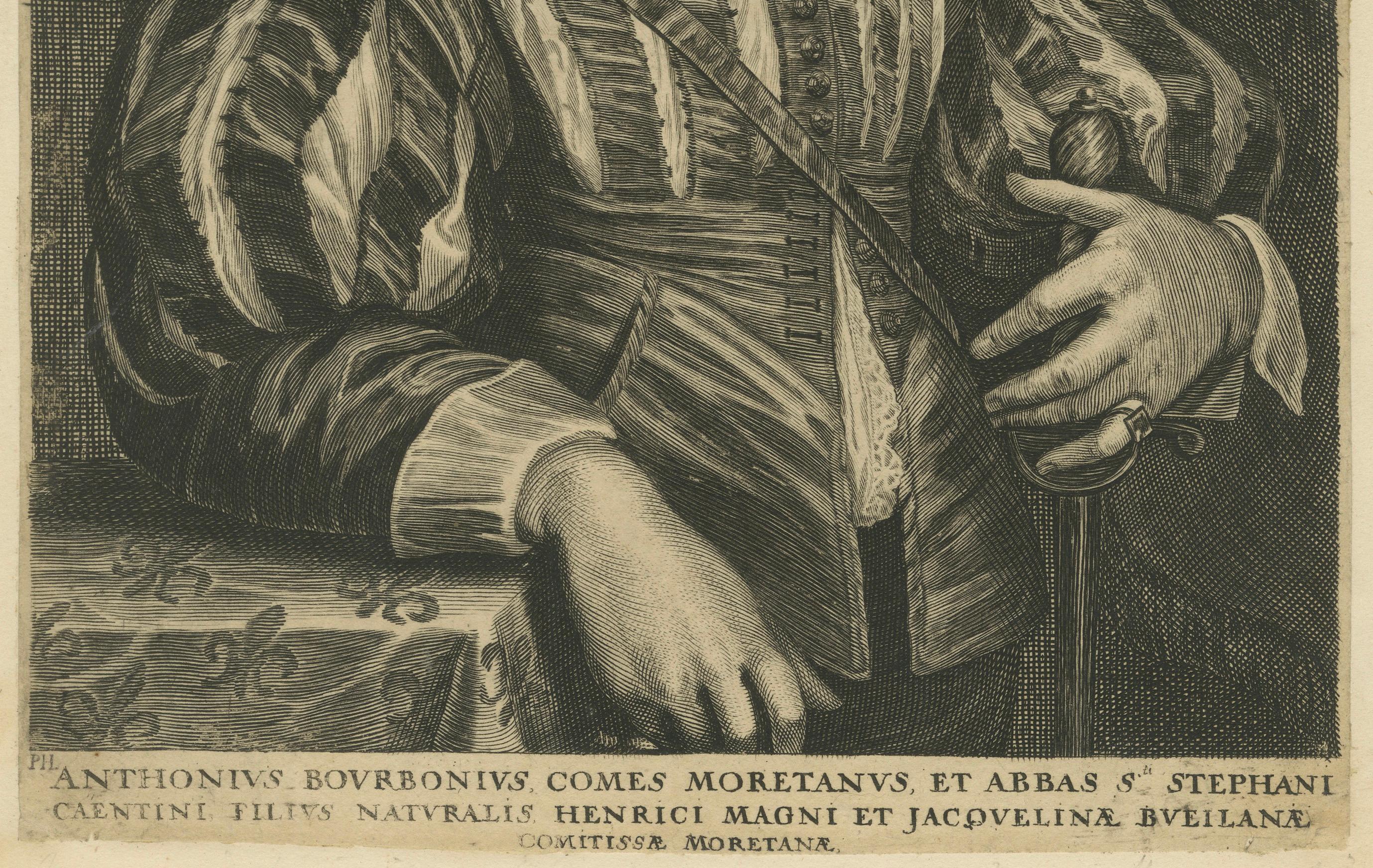 Antiker Kupferstich von Antoine de Bourbon, Graf von Moret, von Pierre Lombart, 1640 (Italienisch) im Angebot