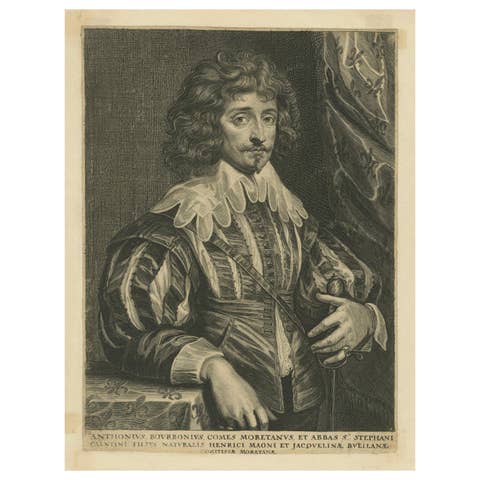 Antique engraving of Antoine de Bourbon, Count of Moret, by Pierre Lombart, 1640