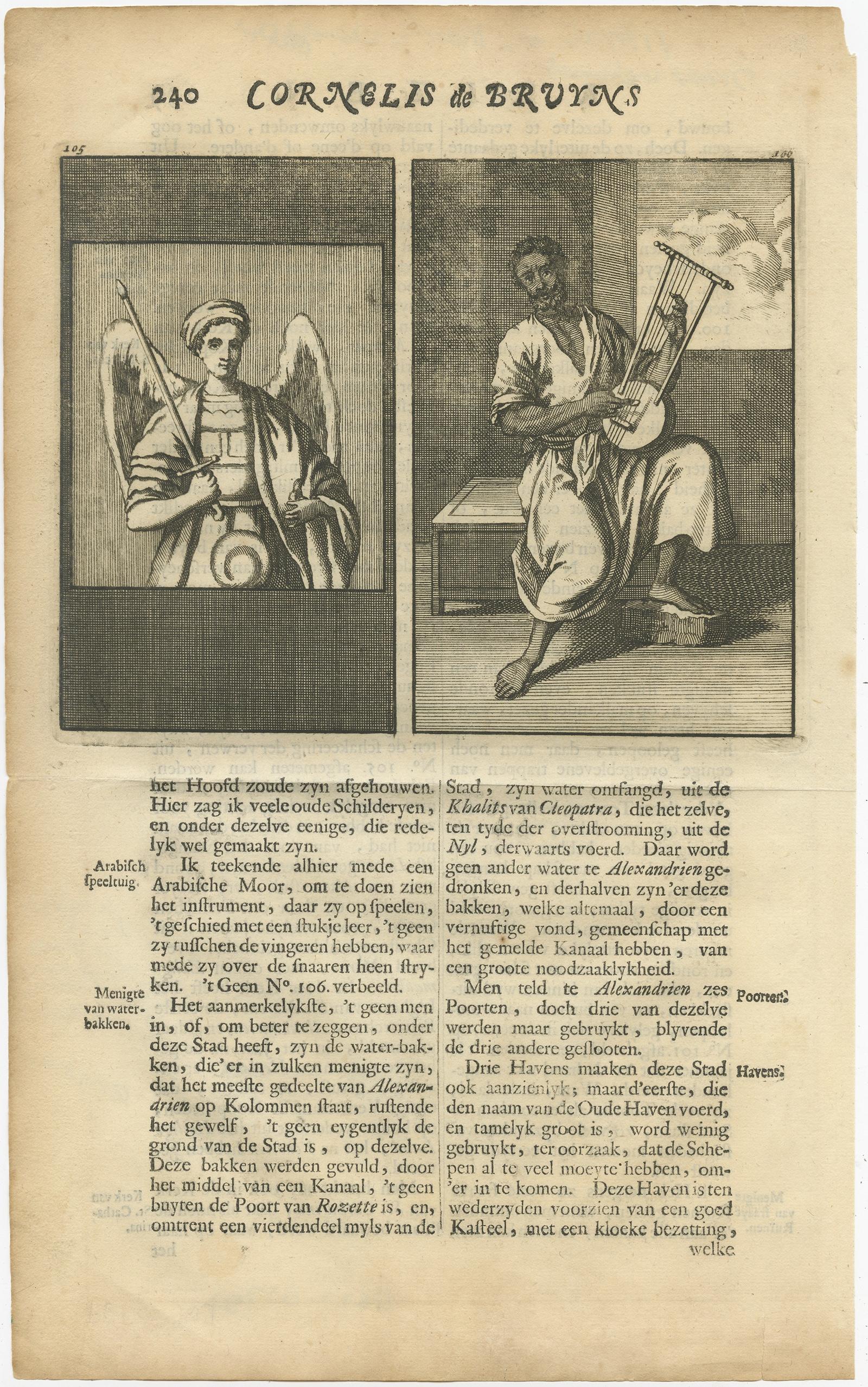 Untitled print of an Arab Moor man playing a stringed instrument 105: Mural in St. Marc's church: the left a painting of the Archangel Michael, said to be painted by S. Lucas. 

This print originates from 'Reizen van Cornelis de Bruyn, door de