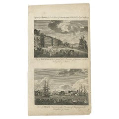 Antique Engraving of Bordeaux and Brest in France, c.1790