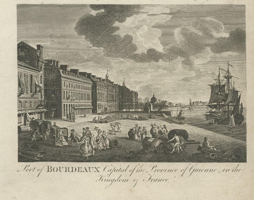 18th Century and Earlier Antique Engraving of Bordeaux and Brest in France, c.1790 For Sale