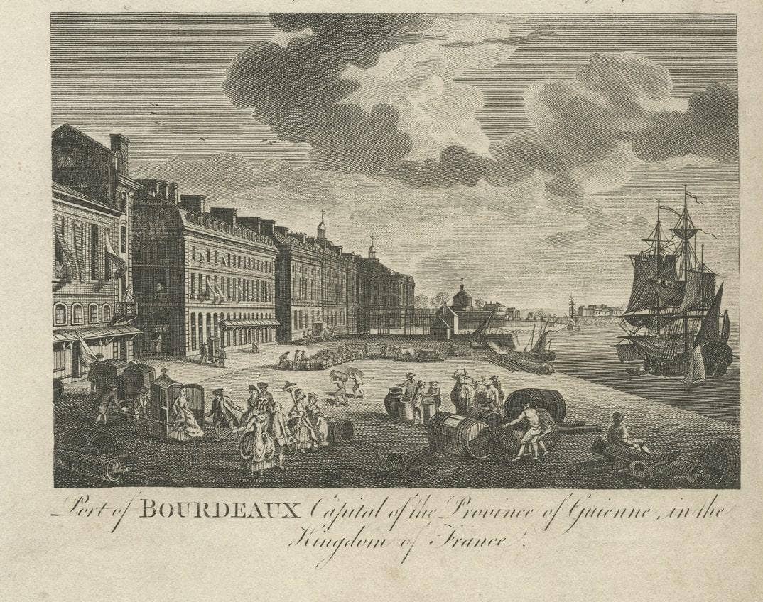Antique Engraving of Bordeaux and Brest in France, c.1790