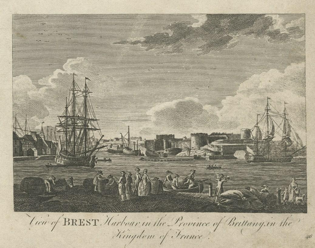 Paper Antique Engraving of Bordeaux and Brest in France, c.1790 For Sale