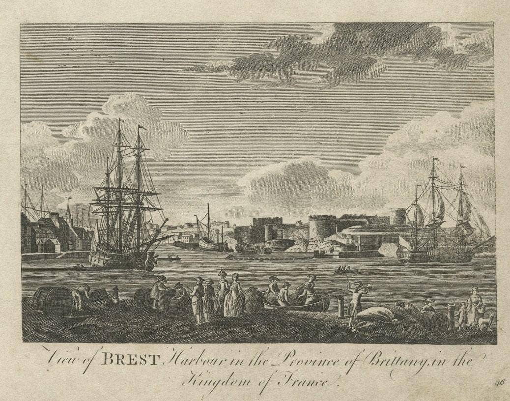 Antique Engraving of Bordeaux and Brest in France, c.1790