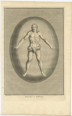 Antique Engraving of Brahma, the Hindu Creator God, 1723