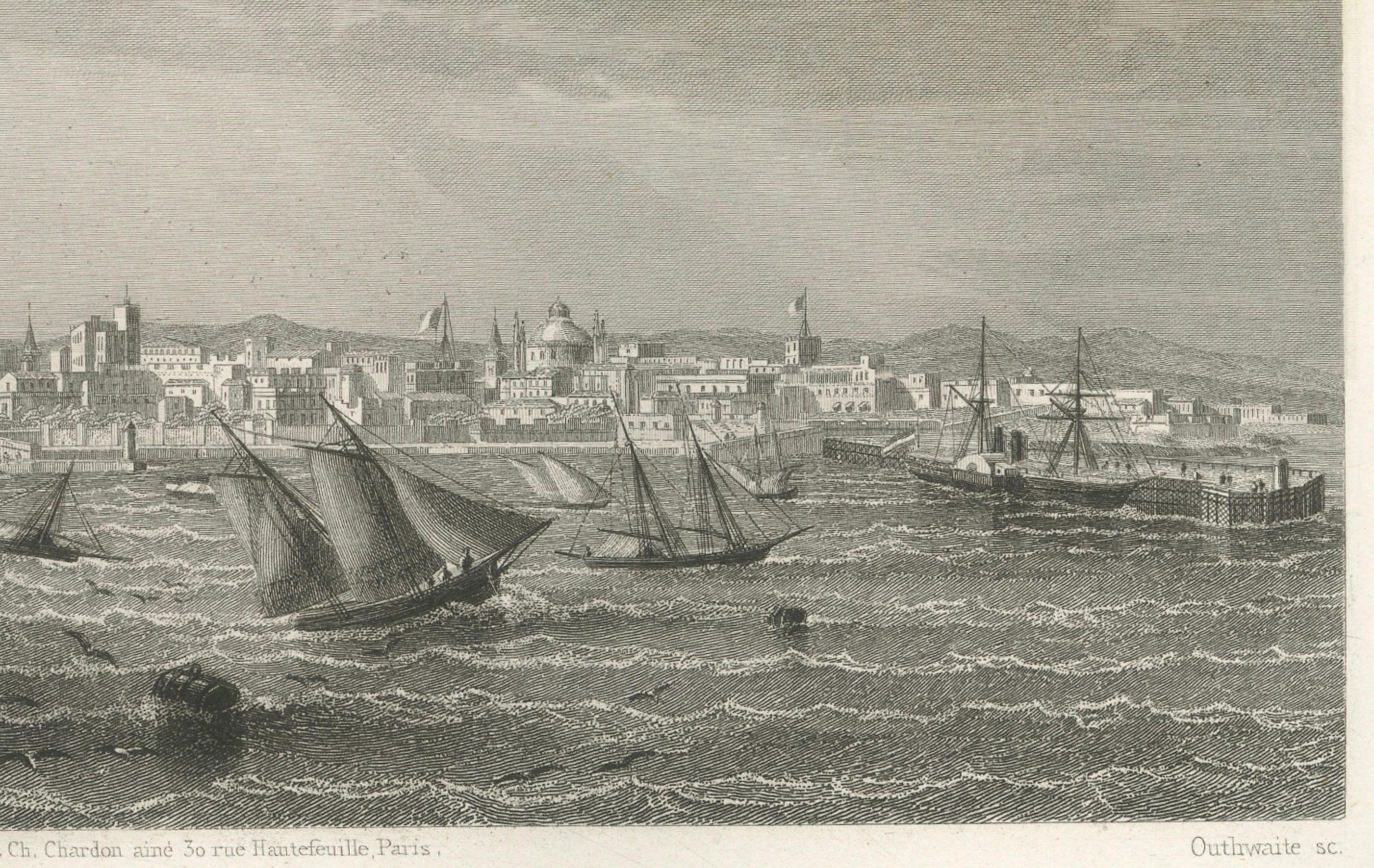 Gravure ancienne de Buenos Aires, vue de la ville et du port, 1867 Bon état - En vente à Langweer, NL