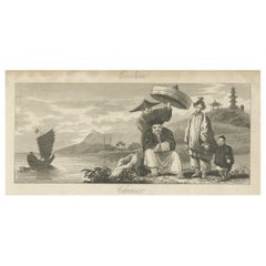 Incisione antica di costumi cinesi, 1860 ca.