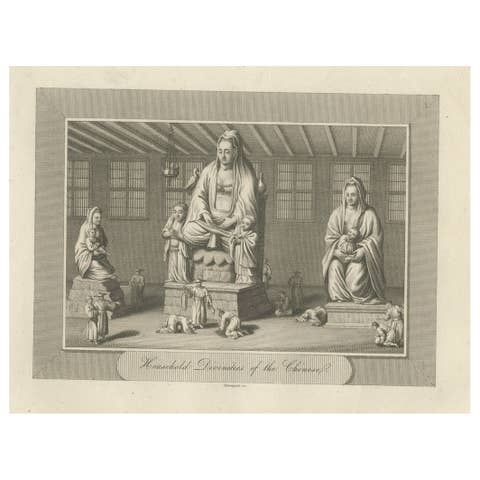 Antique Engraving of Household Divinities, Chinese, Paper, Circa 1808