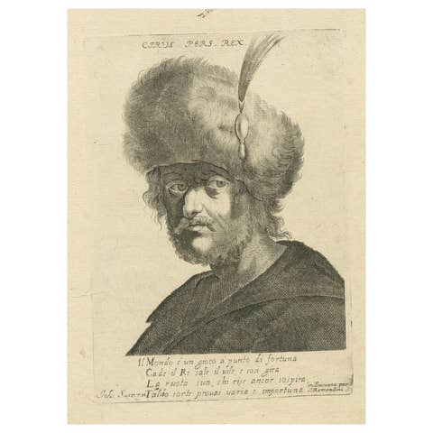 Antique engraving of Cyrus the Great, King of Persia, Remondini, circa 1750
