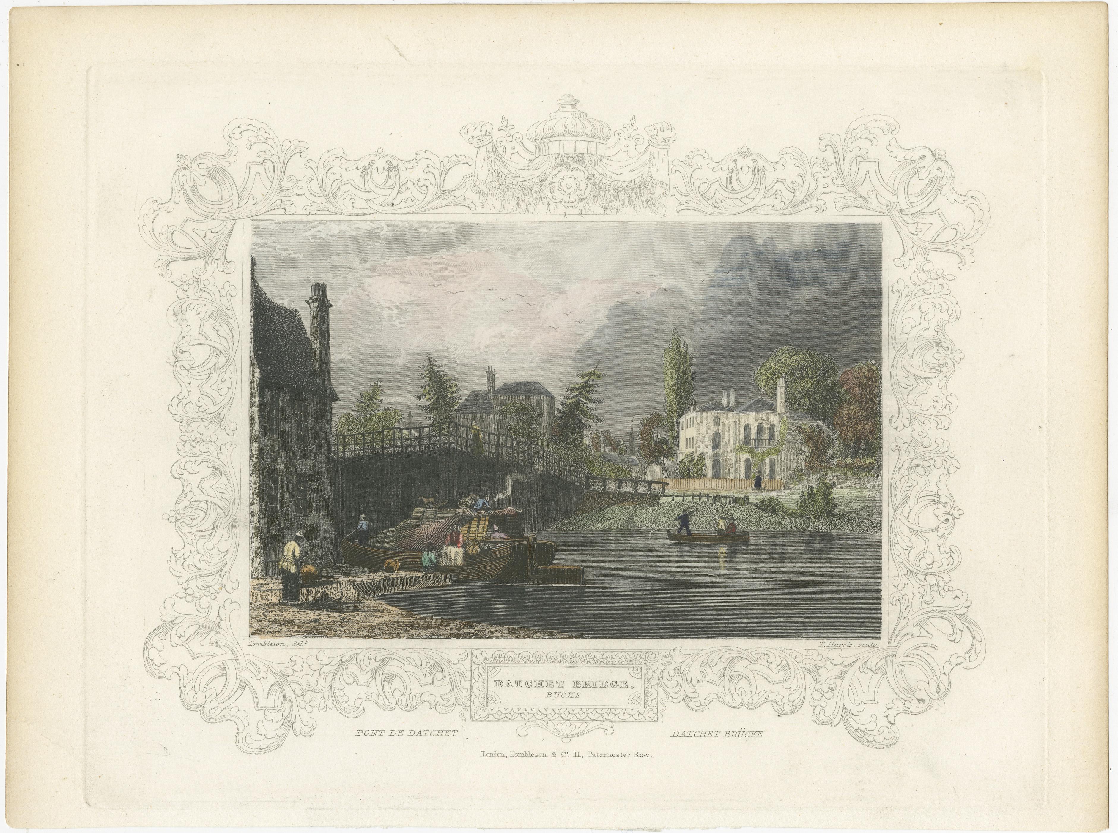 Gravure ancienne de Datchet Bridge sur la Tamise, Tombleson, C.1832-1834

Cette élégante gravure ancienne présente une vue rare et atmosphérique du pont de Datchet, qui enjambait autrefois la Tamise près de Windsor, reliant le village de Datchet