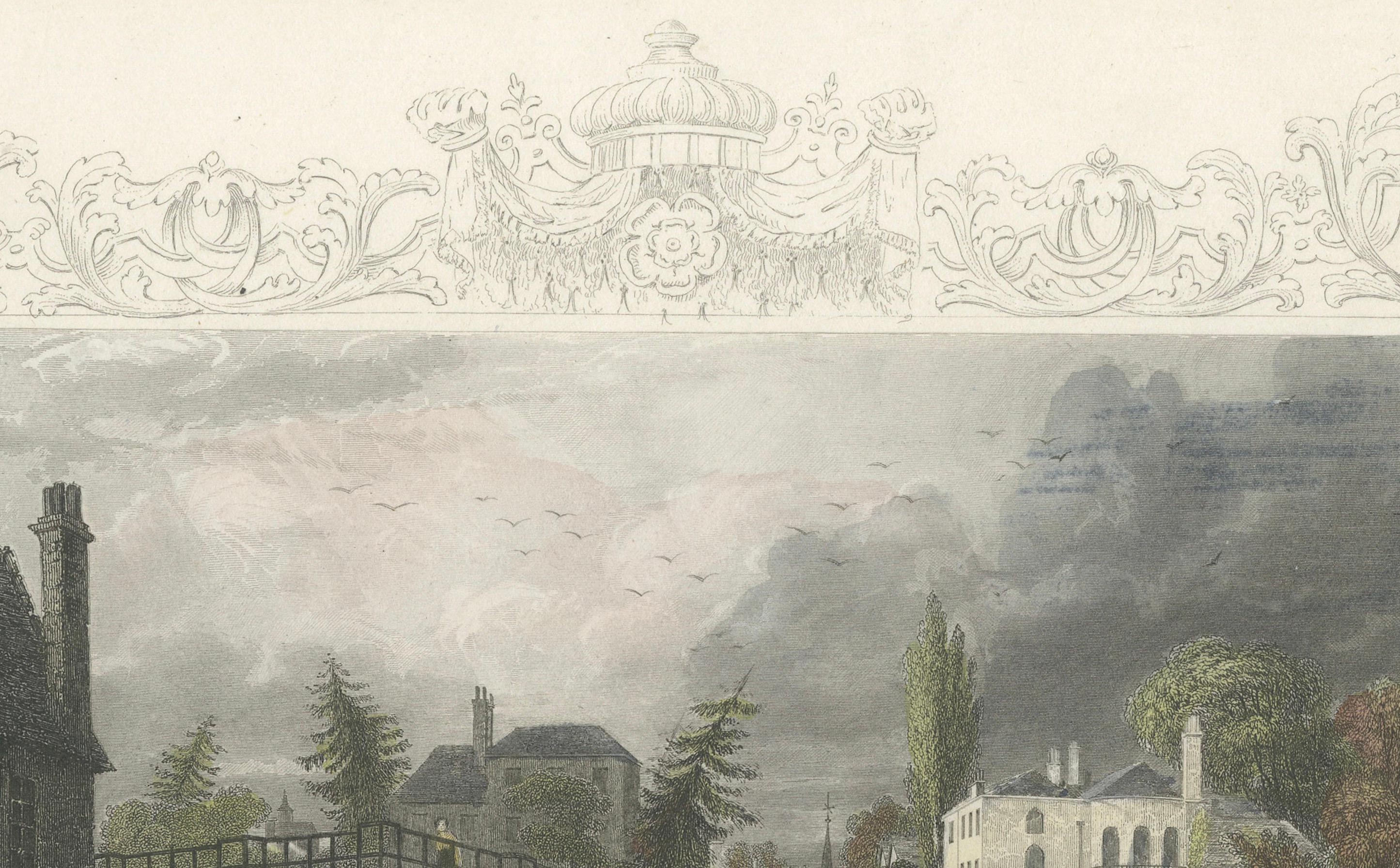Britannique Gravure ancienne de Datchet Bridge sur la Tamise, Tombleson, C.1832-1834 en vente