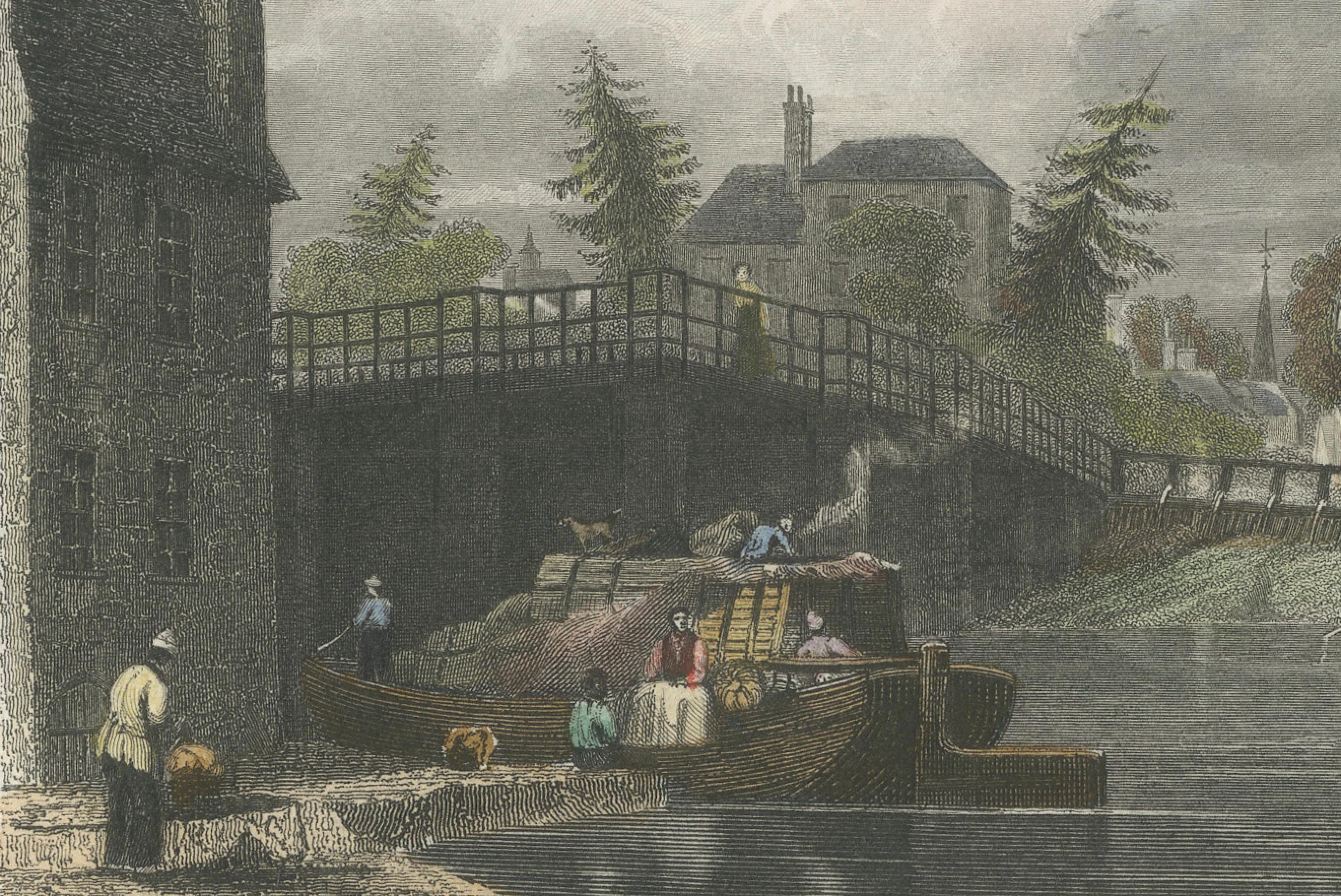 Papier Gravure ancienne de Datchet Bridge sur la Tamise, Tombleson, C.1832-1834 en vente