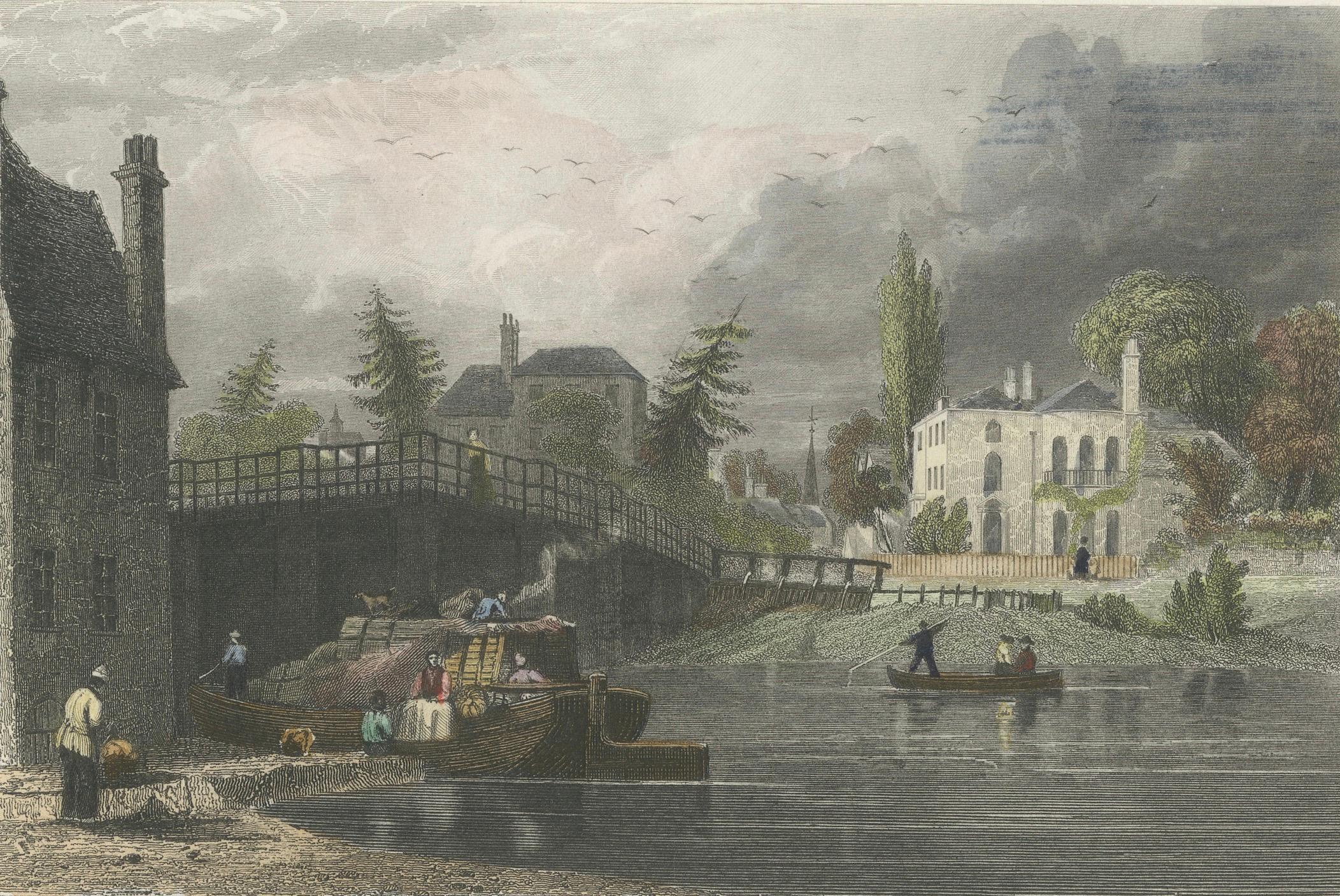 Gravure ancienne de Datchet Bridge sur la Tamise, Tombleson, C.1832-1834 en vente 1