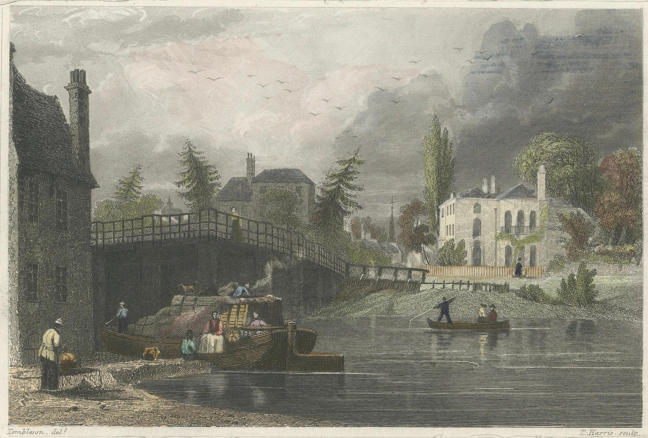 Gravure ancienne de Datchet Bridge sur la Tamise, Tombleson, C.1832-1834 en vente 2
