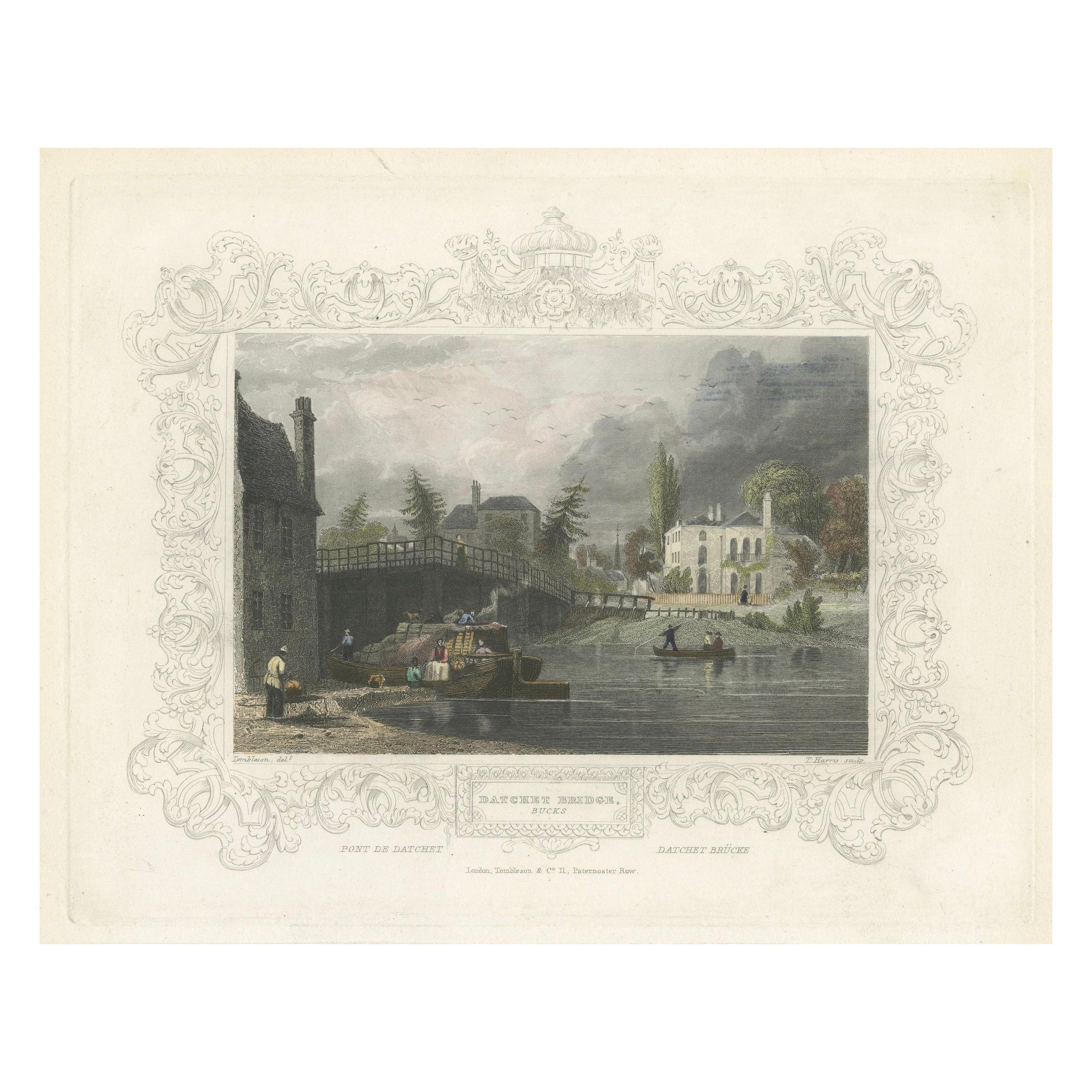 Gravure ancienne de Datchet Bridge sur la Tamise, Tombleson, C.1832-1834