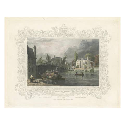 Antique engraving of Datchet Bridge on the Thames, Tombleson, c.1832–1834