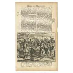 Antique Engraving of Don Vasco in Calicut or Kozhikode in Kerala, India, 1672