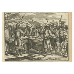 Antike Gravur von Don Vasco in Calicut oder Kozhikode in Kerala, Indien, 1672