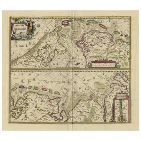 Antique Engraving of Dutch and German North Sea Coast of Friesland, ca.1680