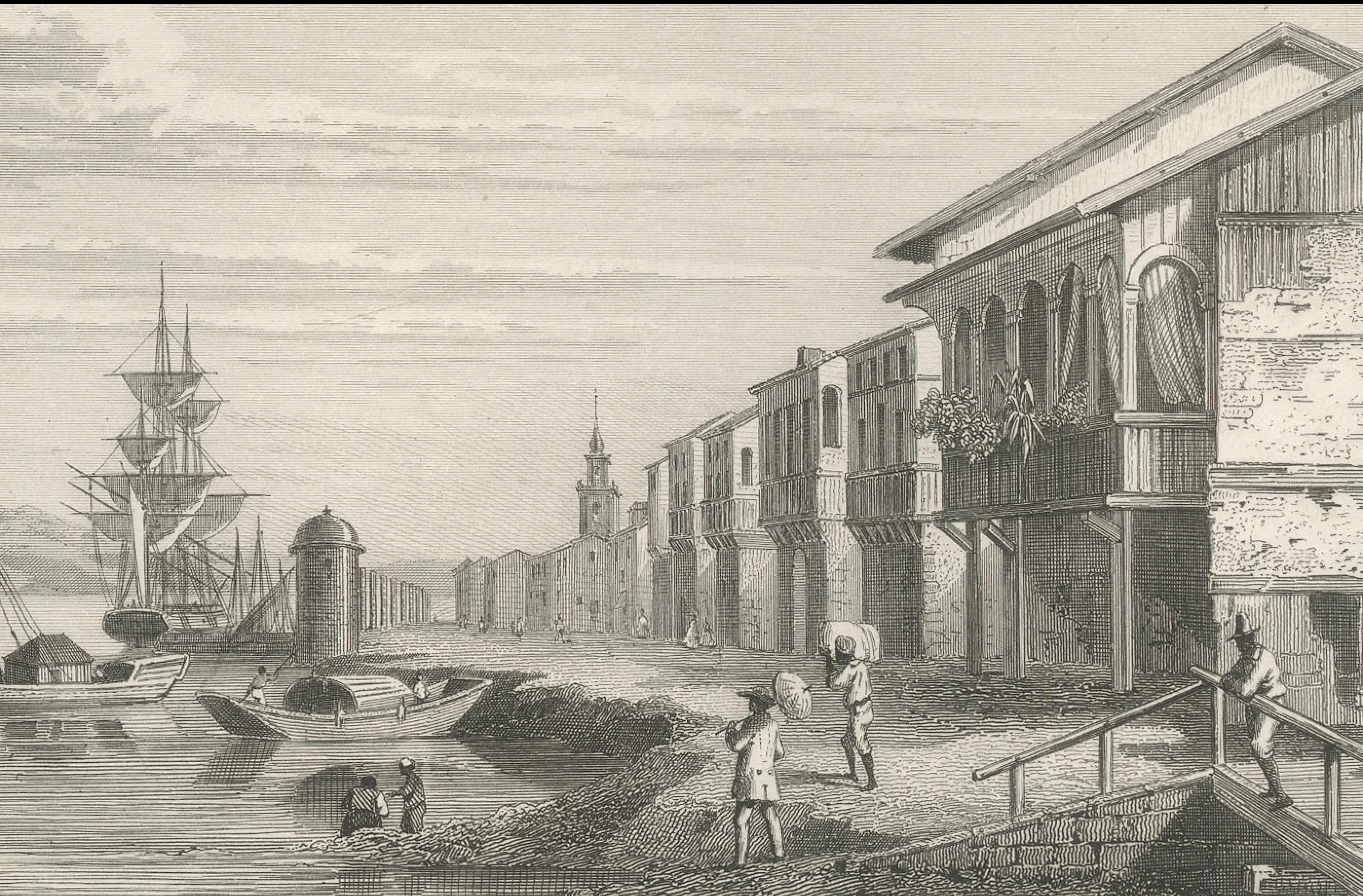 Gravure ancienne de Guayaquil - Vue du front de mer et du port, 1867 Bon état - En vente à Langweer, NL