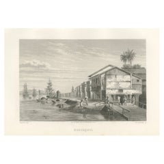 Antique Engraving of Guayaquil – Waterfront and Harbor City View, 1867