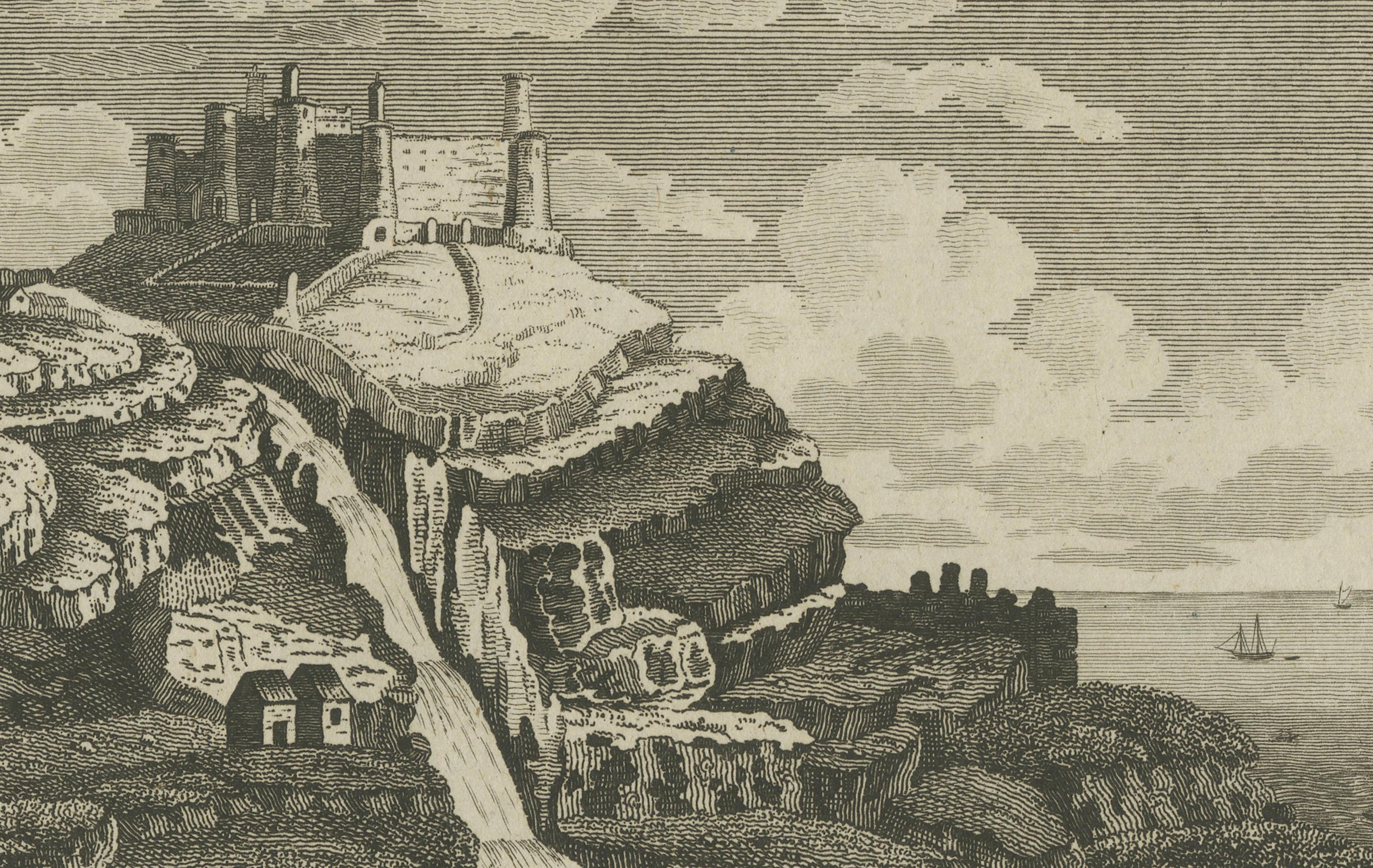 Britannique Gravure ancienne du château de Harlech, Merionethshire, publiée par A.I.C., c.1790 en vente