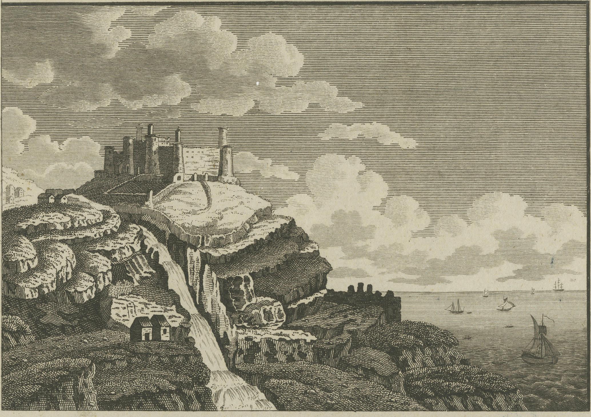 Gravé Gravure ancienne du château de Harlech, Merionethshire, publiée par A.I.C., c.1790 en vente