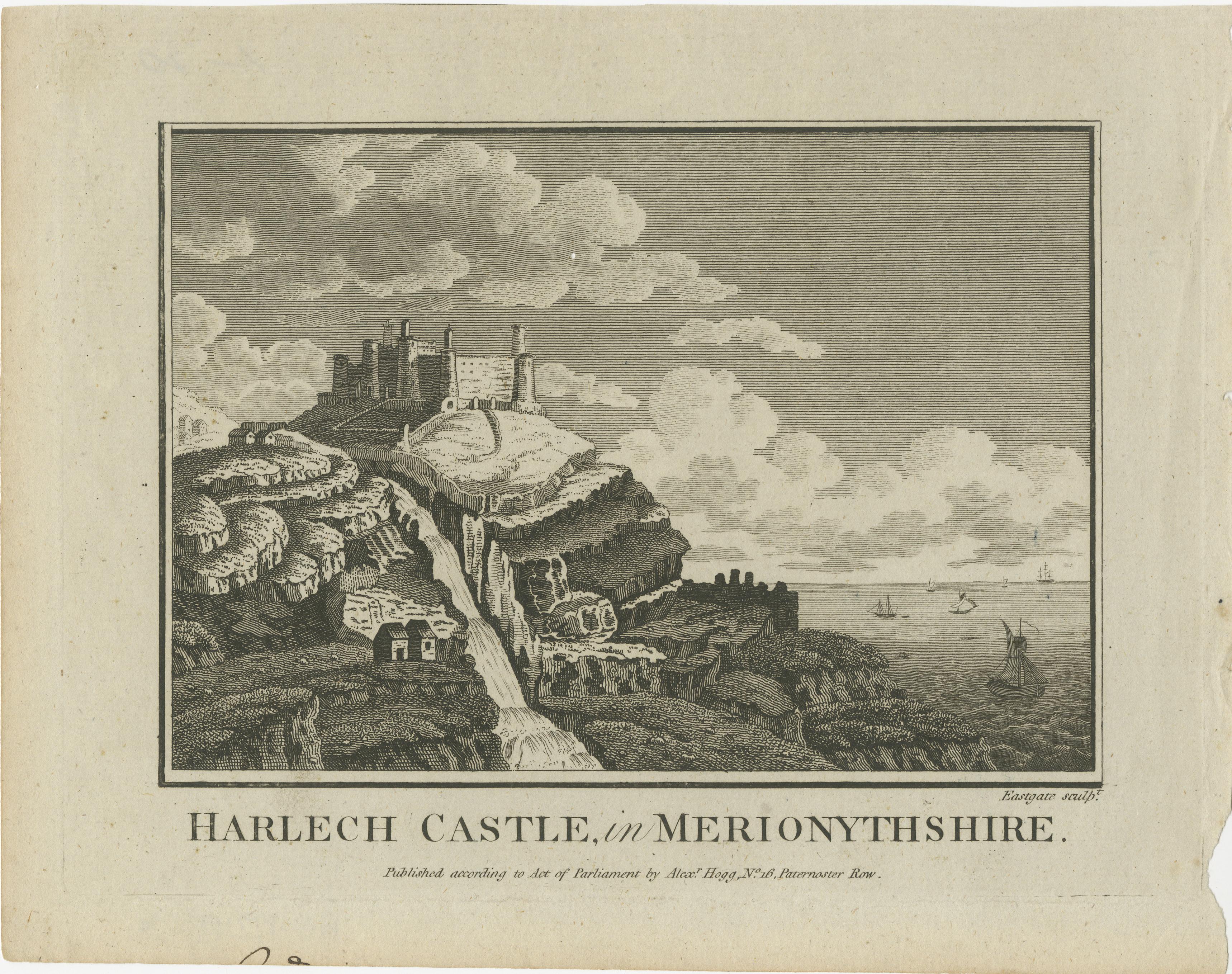 Papier Gravure ancienne du château de Harlech, Merionethshire, publiée par A.I.C., c.1790 en vente