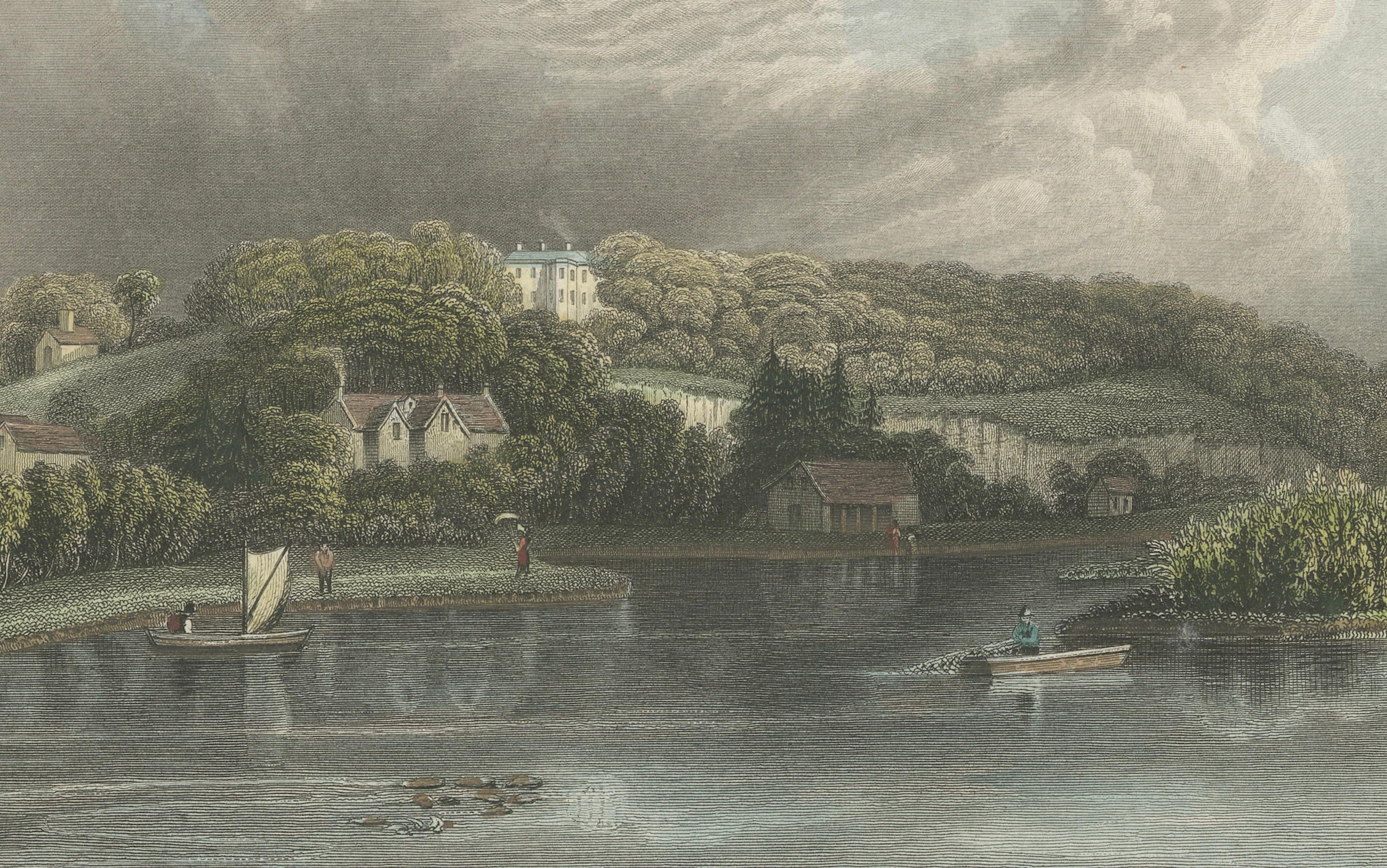 Antique engraving of Hedsor on the Thames, Lord Boston’s estate, Tombleson, 1832