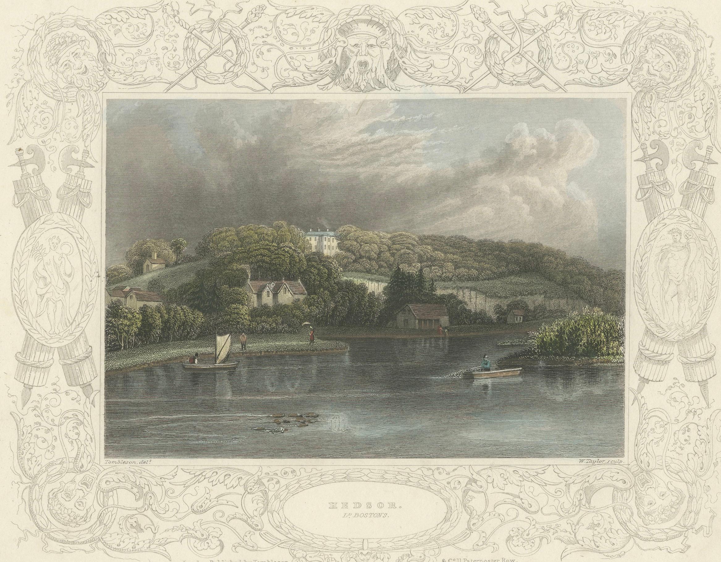Antique engraving of Hedsor on the Thames, Lord Boston’s estate, Tombleson, 1832