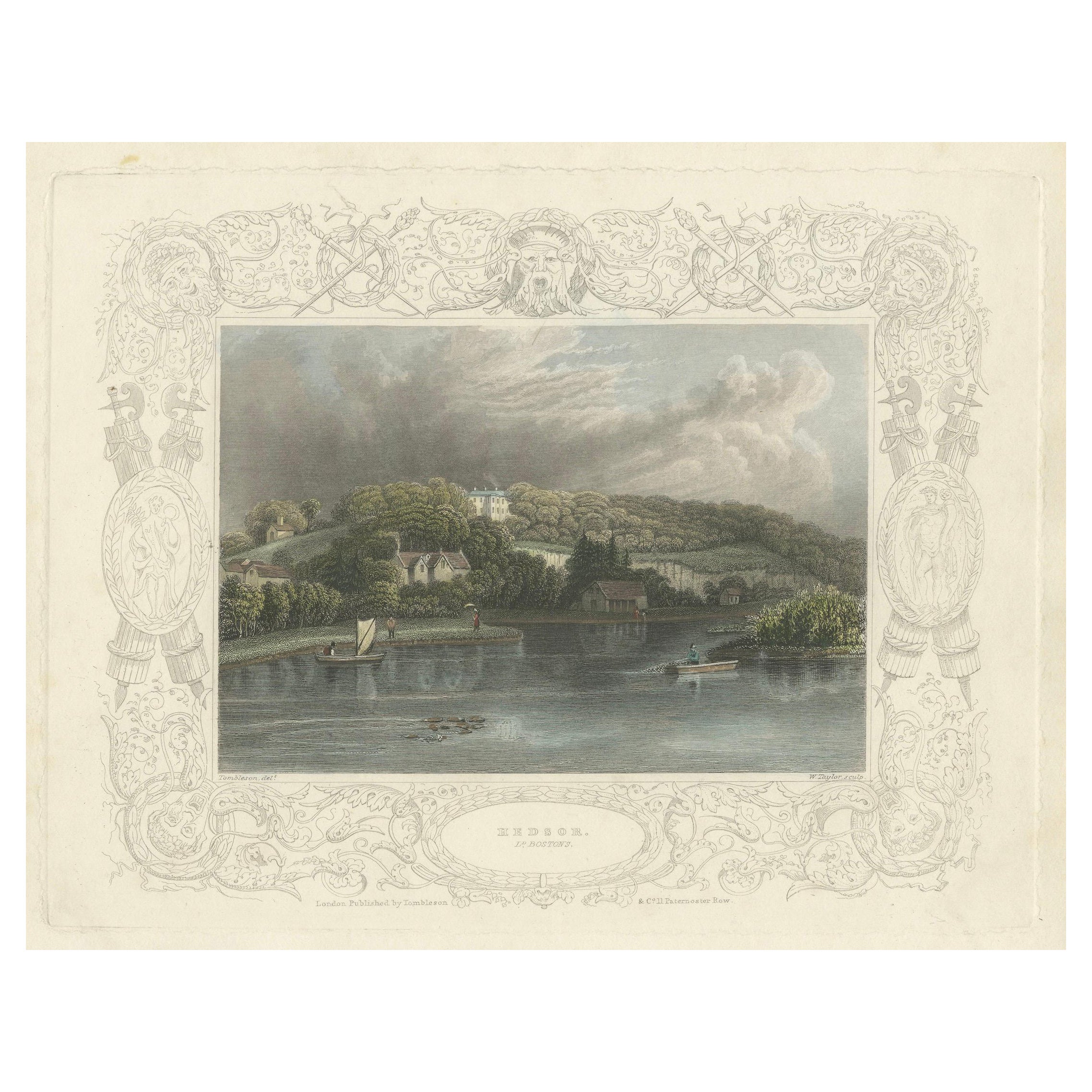 Antiker Stich von Hedsor an der Themse, Anwesen von Lord Boston, Tombleson, 1832