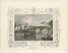 Antique engraving of Henley-on-Thames with bridge and church, Tombleson, ca.1832