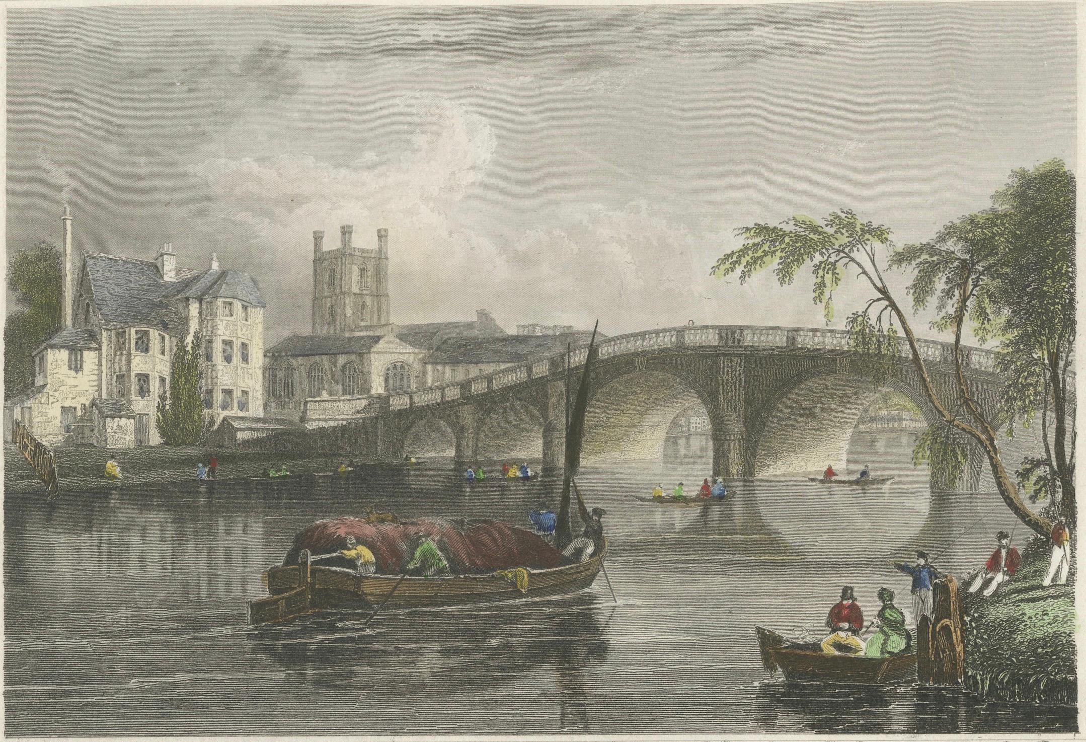 Antiker Kupferstich von Henley-on-Thames mit Brücke und Kirche, Tombleson, ca.1832 (Britisch) im Angebot