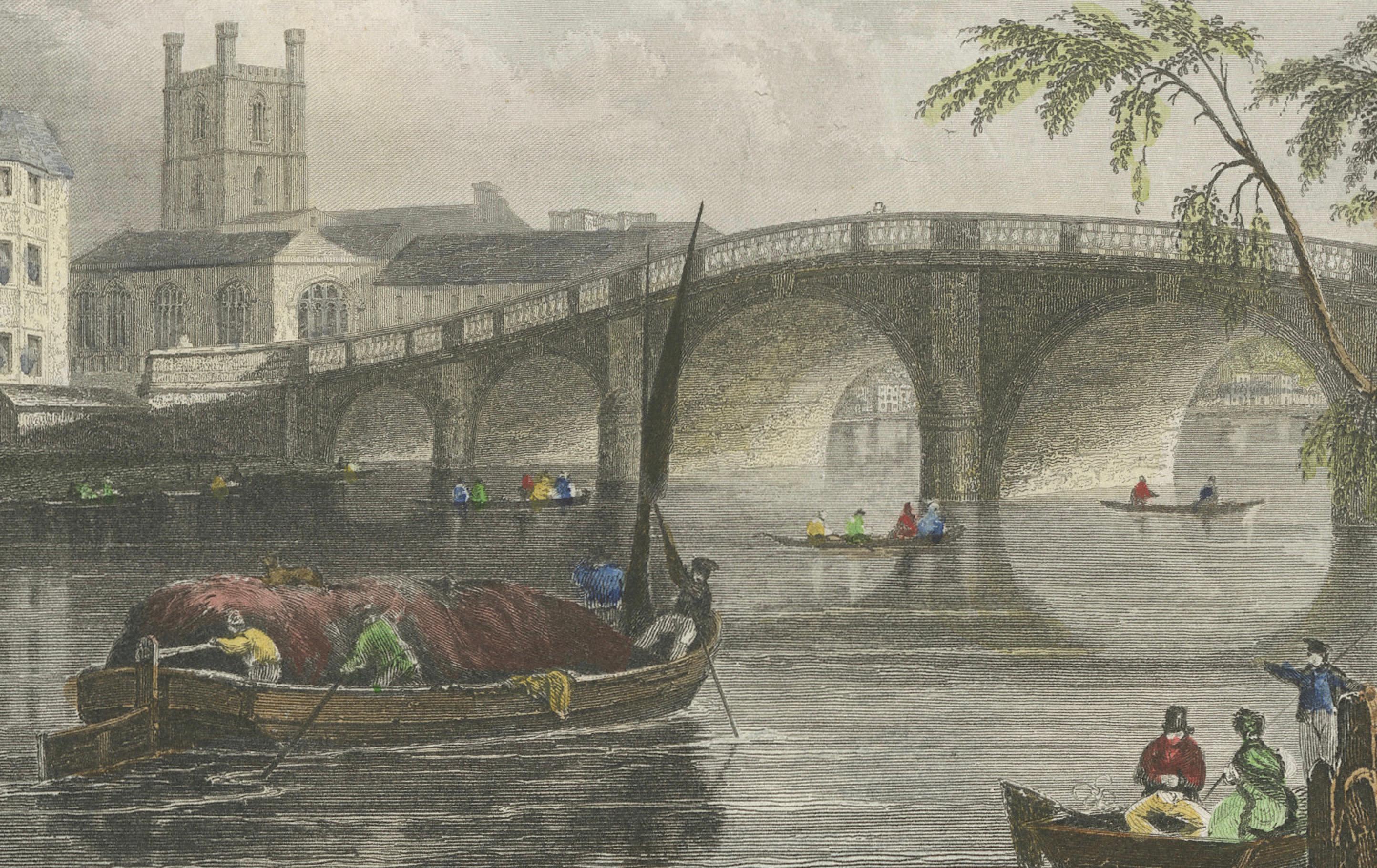 Antiker Kupferstich von Henley-on-Thames mit Brücke und Kirche, Tombleson, ca.1832 (Graviert) im Angebot