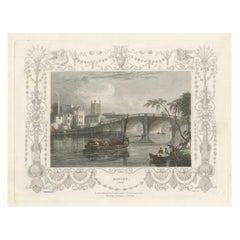 Gravure ancienne de Henley-on-Thames avec le pont et l'église, Tombleson, vers 1832