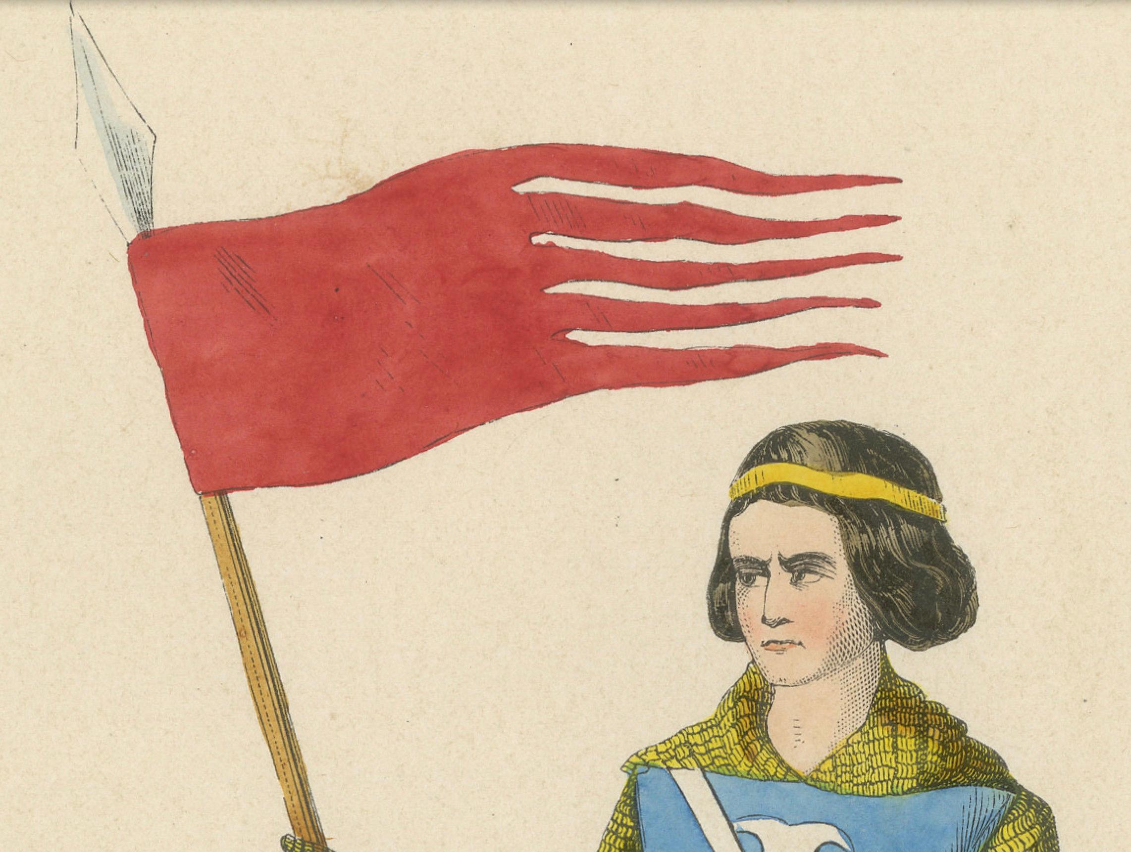 Antike Gravur von Henri, Seigneur du Mez: Der Bannerbärer, 1847 (Mittleres 19. Jahrhundert) im Angebot