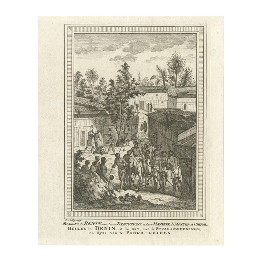 Antike Gravur von Häusern von Benin in Afrika, 1748