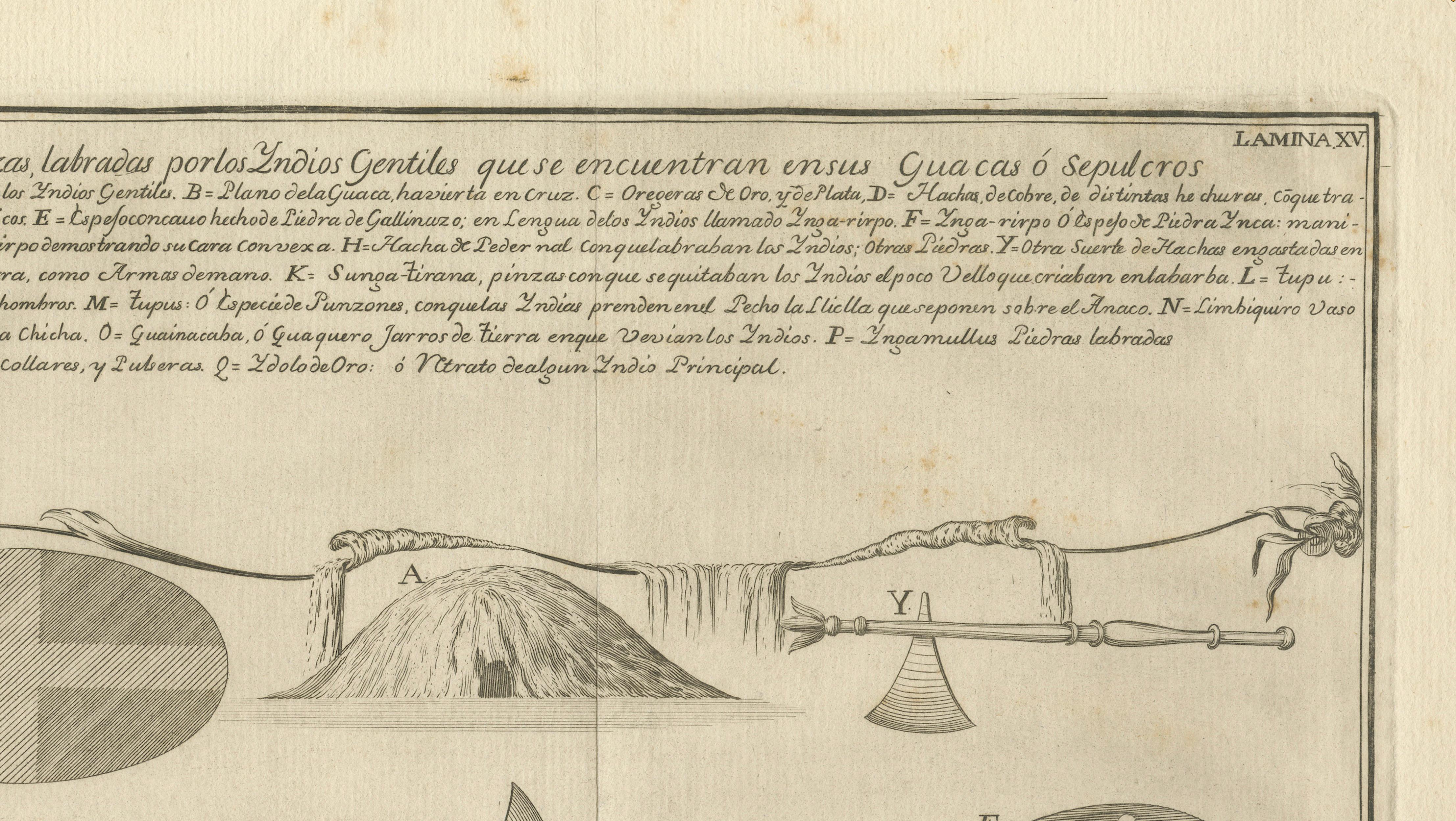 Antique Engraving of Inca Antiquities from Peru by Jorge Juan & Ulloa, 1748