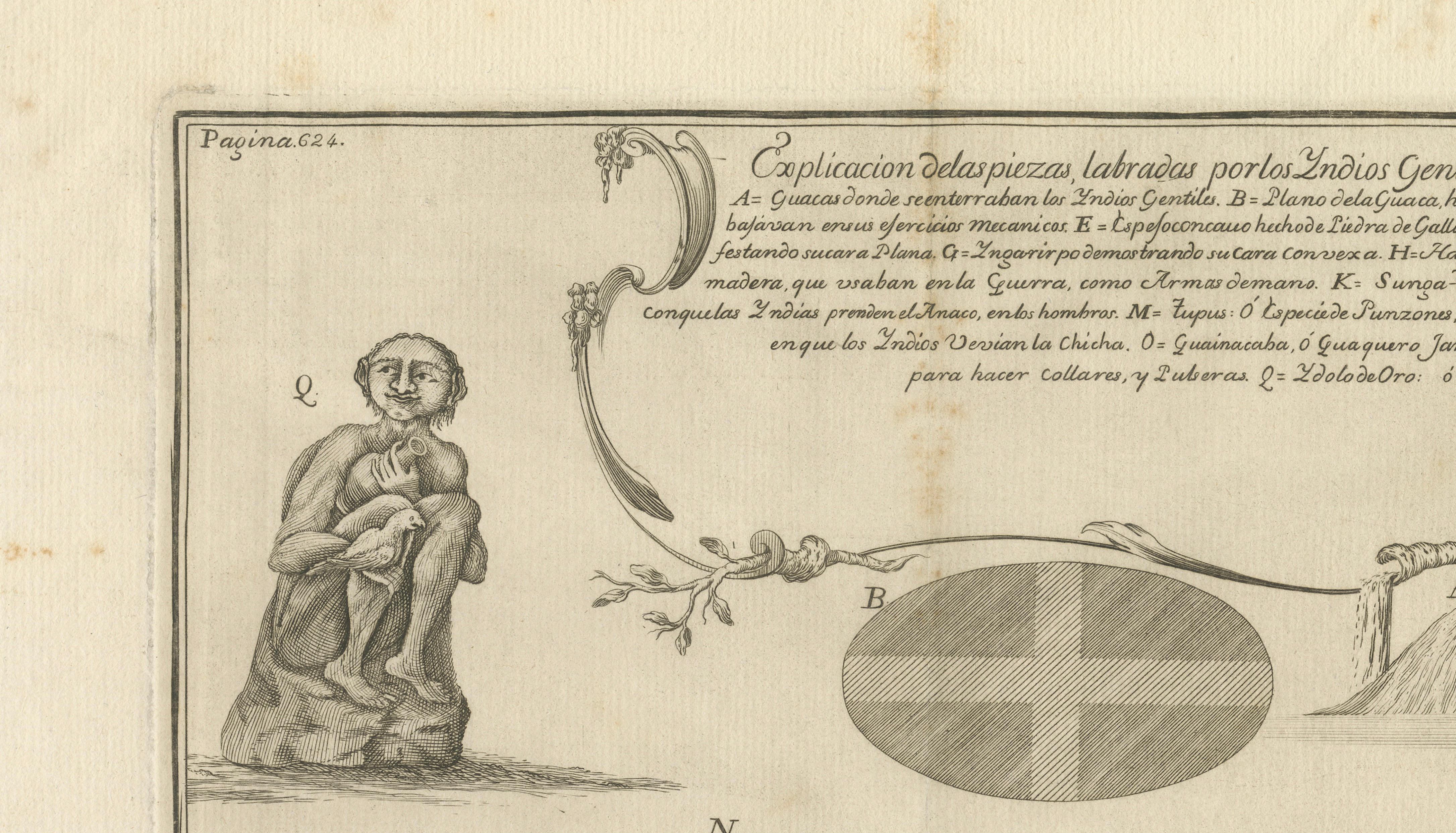Antique Engraving of Inca Antiquities from Peru by Jorge Juan & Ulloa, 1748