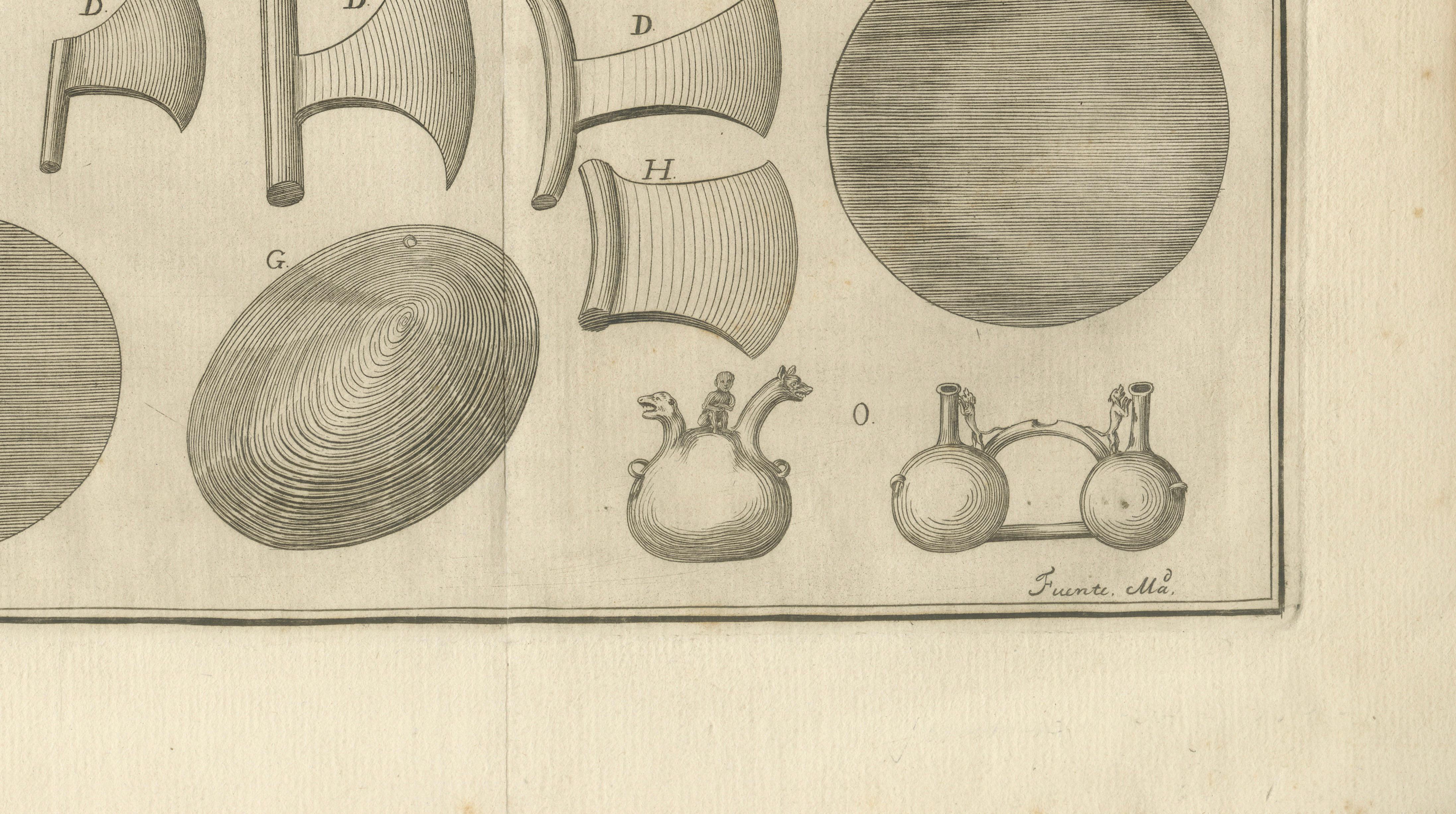 Antique Engraving of Inca Antiquities from Peru by Jorge Juan & Ulloa, 1748