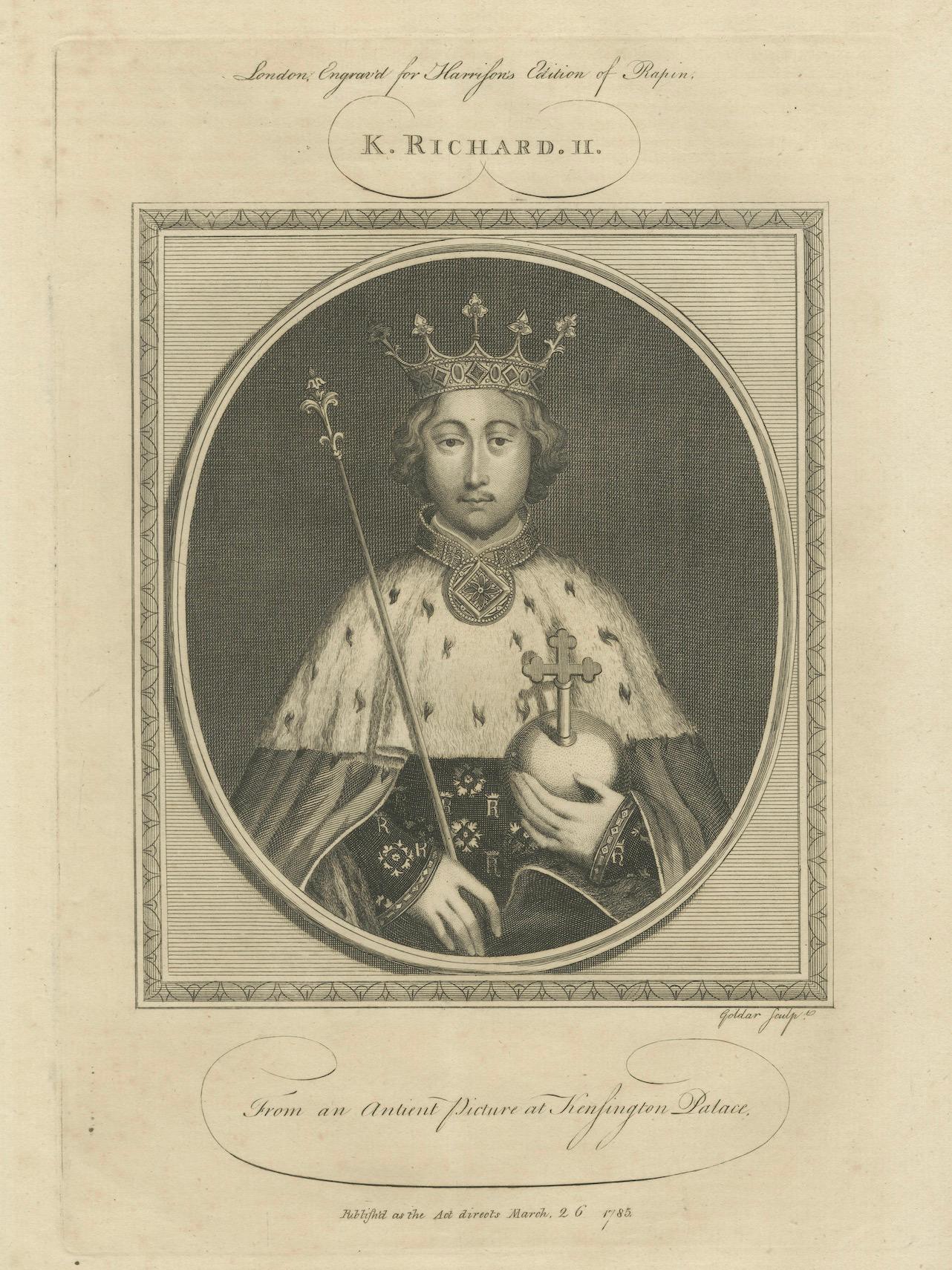 Grabado antiguo del rey Ricardo II - Publicado en Londres, 1785 en venta 1