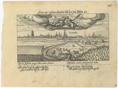 Antique Engraving of Leeuwarden, Friesland with Peace and Justice, c.1625