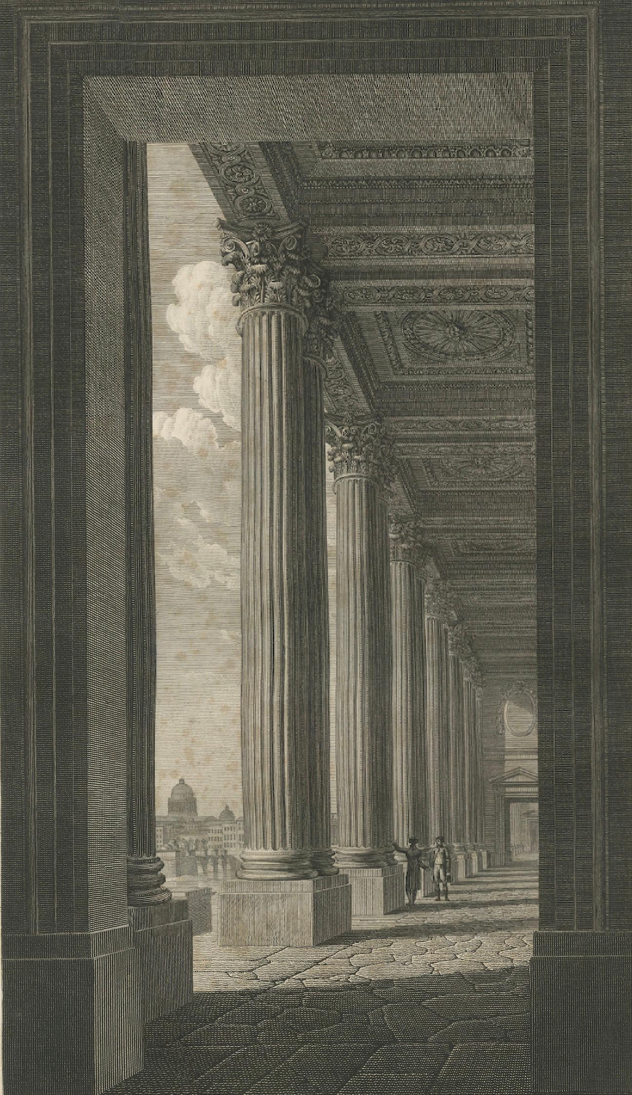 Antique Engraving of Louvre Colonnade, Neoclassical, 1803, Unframed