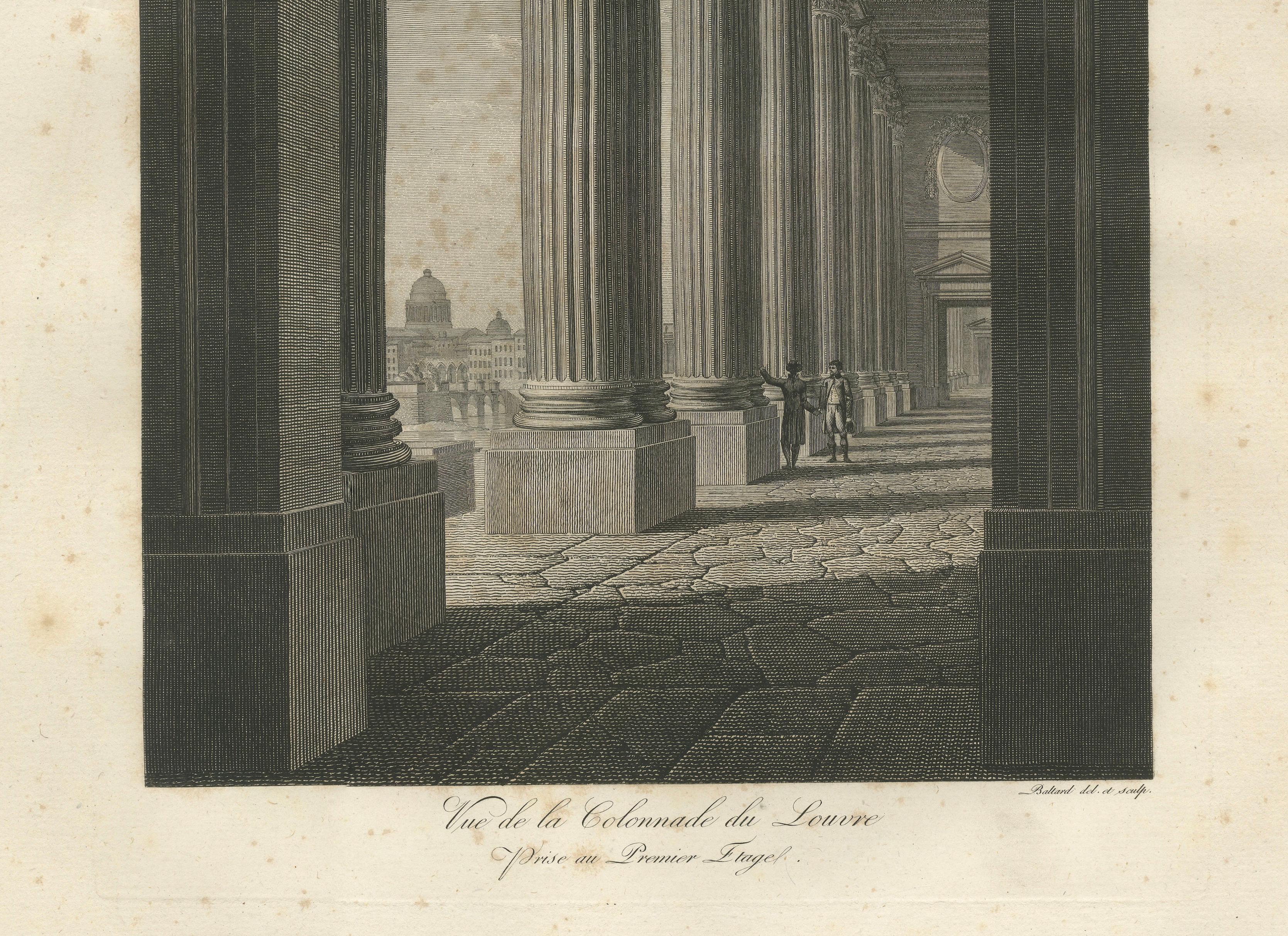 Antique Engraving of Louvre Colonnade, Neoclassical, 1803, Unframed