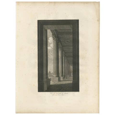 Antique Engraving of Louvre Colonnade, Neoclassical, 1803, Unframed