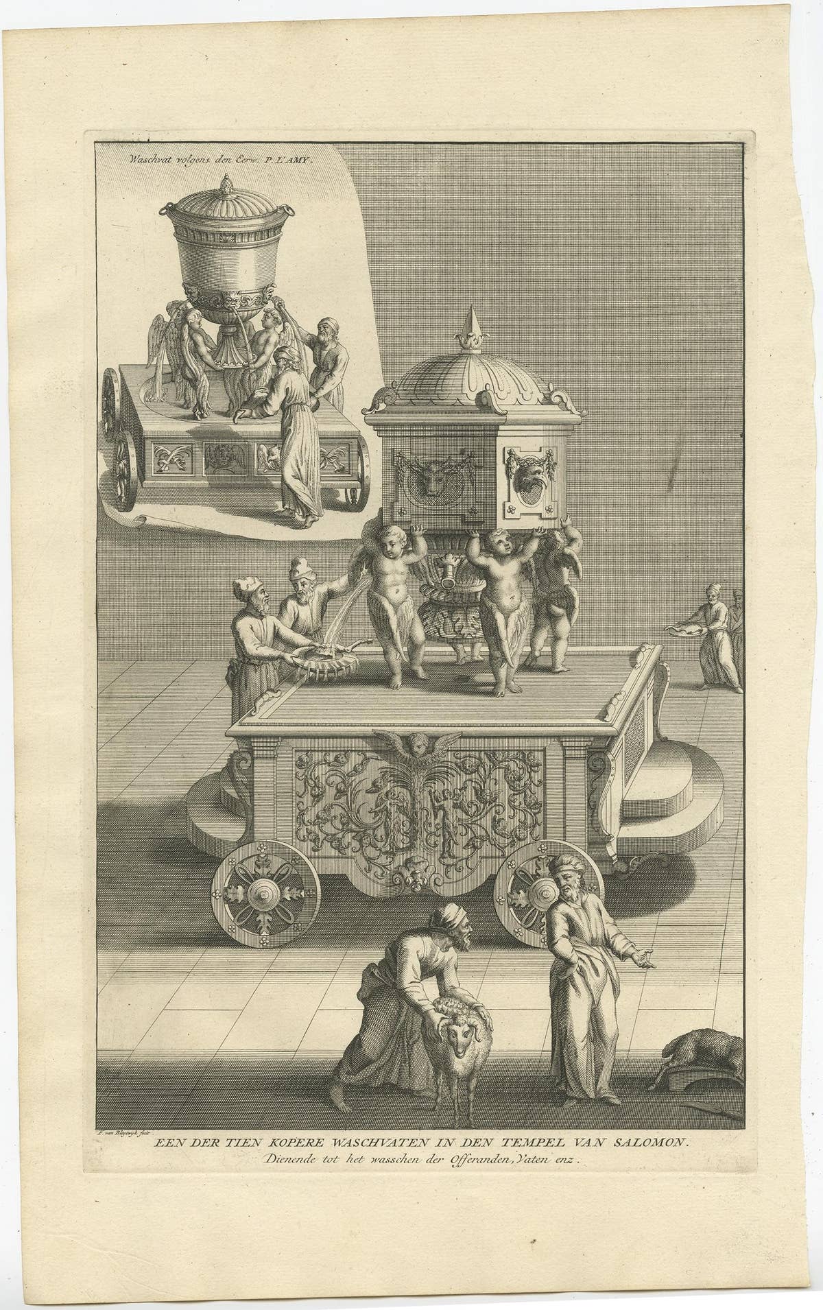 Antique Engraving of One of the Ten Brass Lavers in Solomon's Temple, 1725