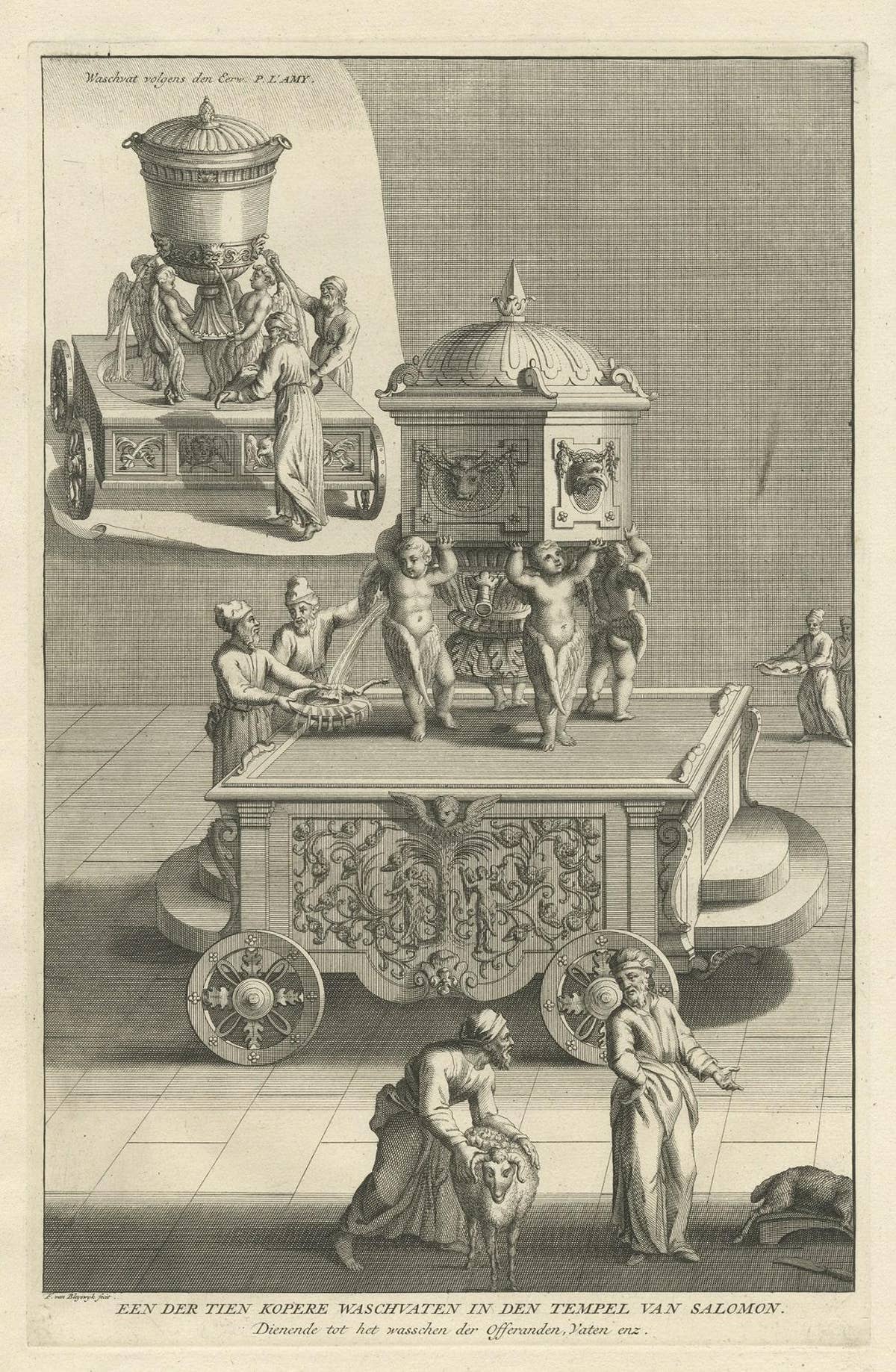 Antique Engraving of One of the Ten Brass Lavers in Solomon's Temple, 1725